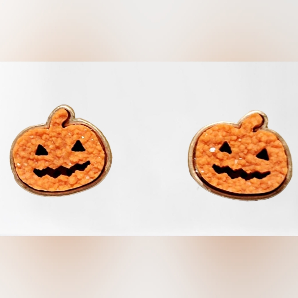Halloween Druzy Jack-o-lantern Pumpkin Stud Earrings
